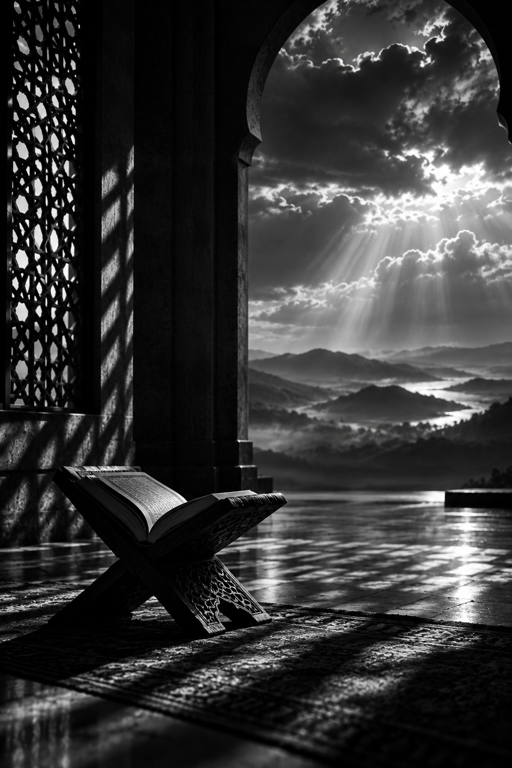 Serene Islamic study space in warm light